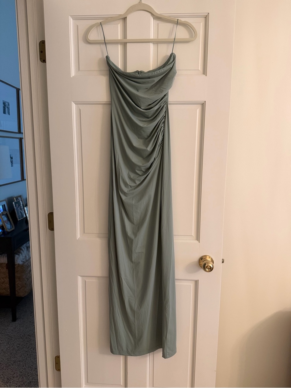Strapless Sage Green Draped Slip Dress